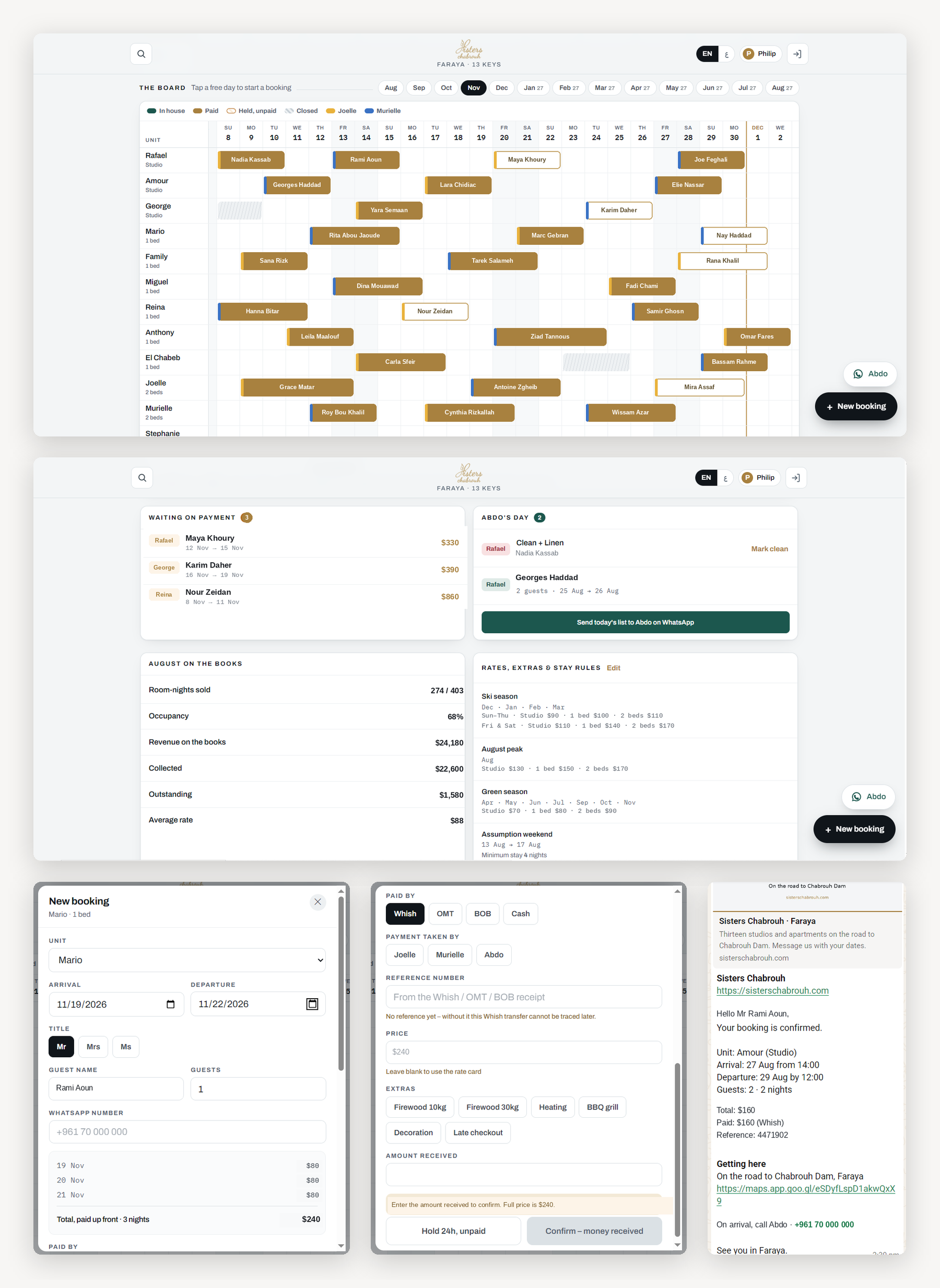 Sisters Chabrouh reservation board web app